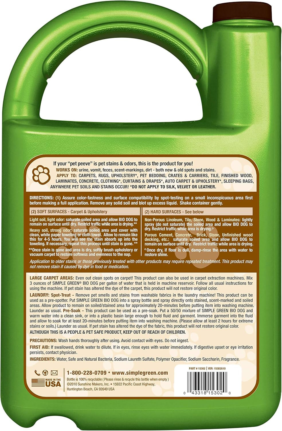 Bio Active Stain & Odor Remover for Pet & Carpet- Pet & People Safe (1 Gal), Milky White, 128 Fl Oz (Pack of 1)