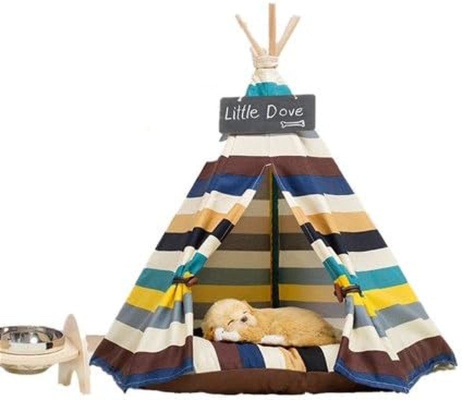 Pet Tent Dog & Cat Bed,  Portable and Removable Dog Teepee and Cat Play House Blue Stripe Style (Without Cushion)