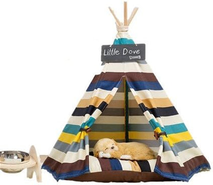 Pet Tent Dog & Cat Bed,  Portable and Removable Dog Teepee and Cat Play House Blue Stripe Style (Without Cushion)