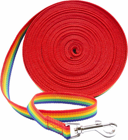 - Long Dog Leash - Dog Training Leash - Recall & Obedience Dog Training Tools - Nylon - 30 Ft - Rainbow Dog Leash
