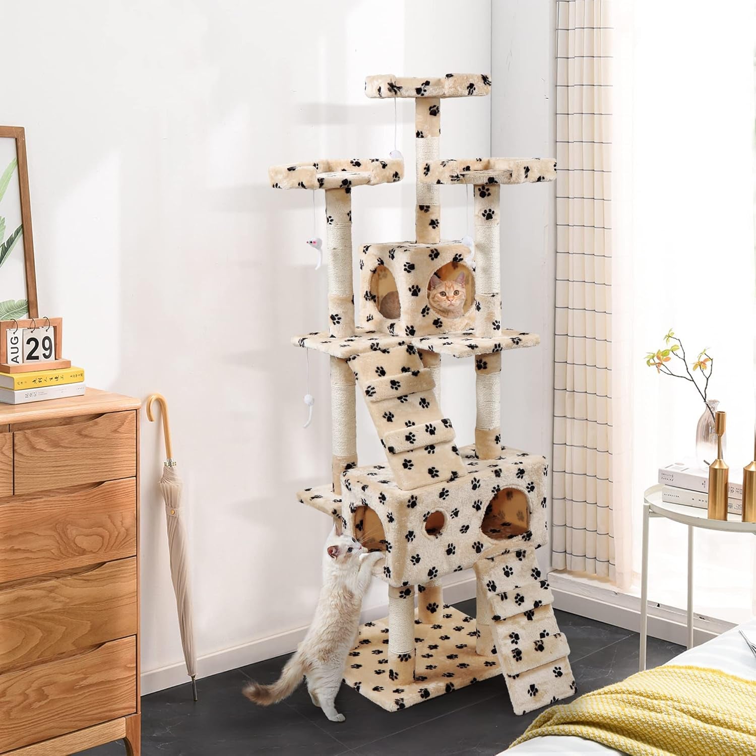 67” Tall Cat Trees and Towers with Scratching Posts Condos Hammock Resting Perch, Indoor Pet Activity Furniture Play House for Large Cats Kitty Kitten