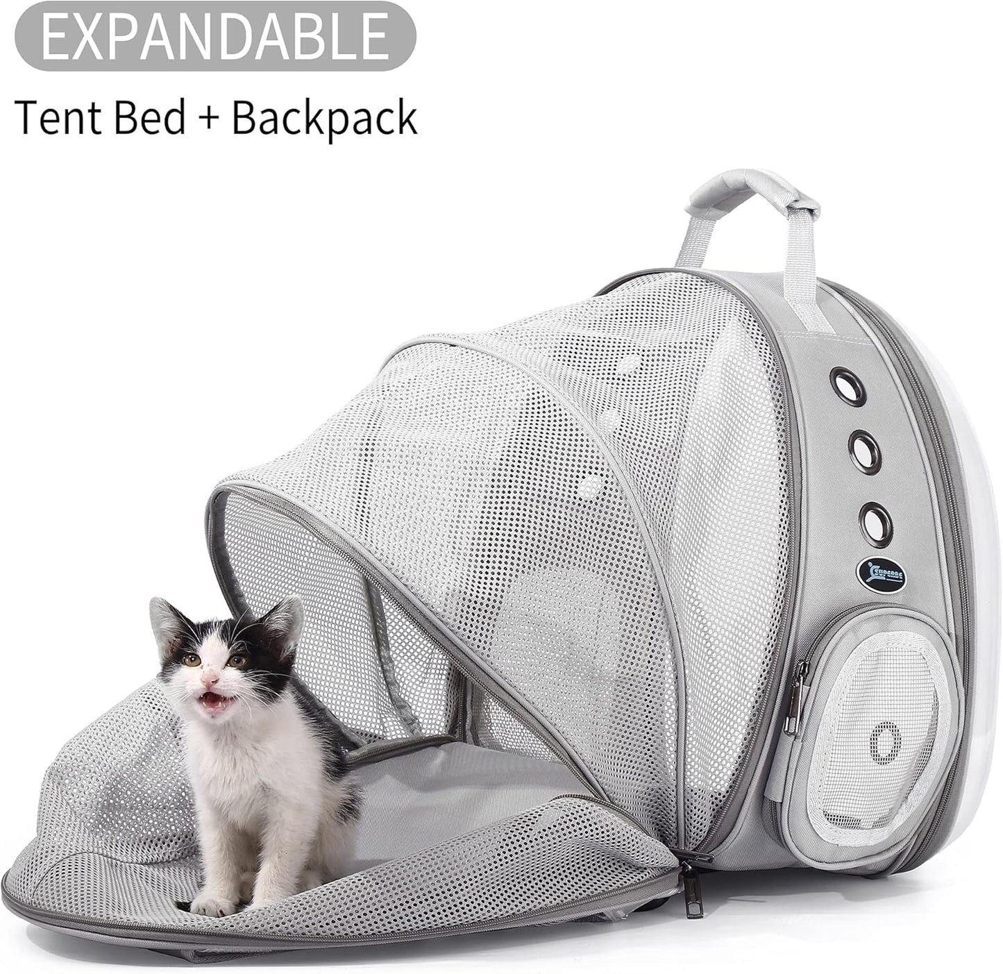 Cat Backpack Carrier, Ventilate Transparent Pet Backpack for Small Dogs Hiking, Travel, Outdoor, Airline-Approved Space Capsule Backpack (Grey)