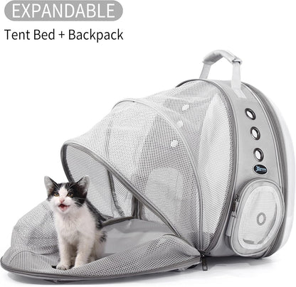 Cat Backpack Carrier, Ventilate Transparent Pet Backpack for Small Dogs Hiking, Travel, Outdoor, Airline-Approved Space Capsule Backpack (Grey)