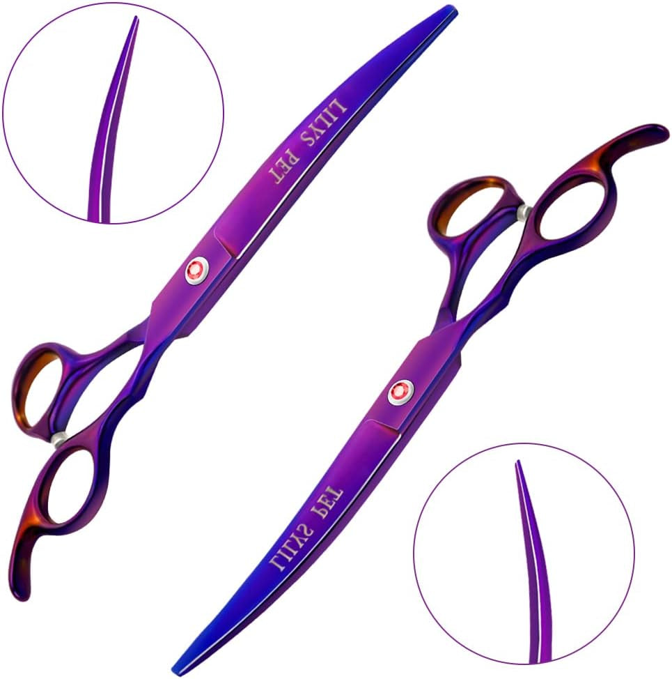 Professional PET DOG Grooming Coated Titanium Scissors Suit Cutting&Curved&Thinning Shears (8.0 Inches, Purple)…