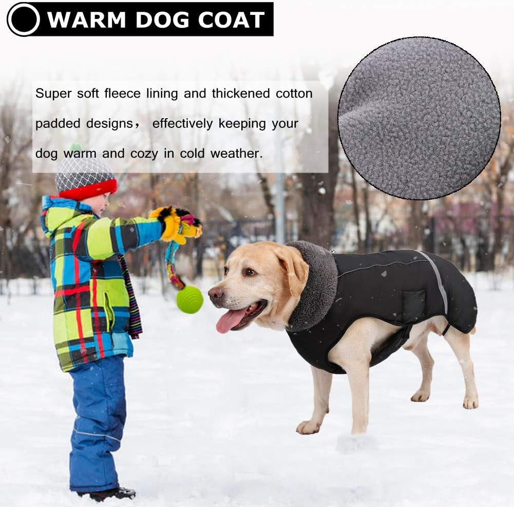 Warm Dog Coat Reflective Dog Jacket, Waterproof Dog Winter Coat Turtleneck Dog Clothes for Cold Weather, Thick Fleece Dog Snowsuit Christmas Dog Vest Pet Apparel for Small Medium Large Dogs L