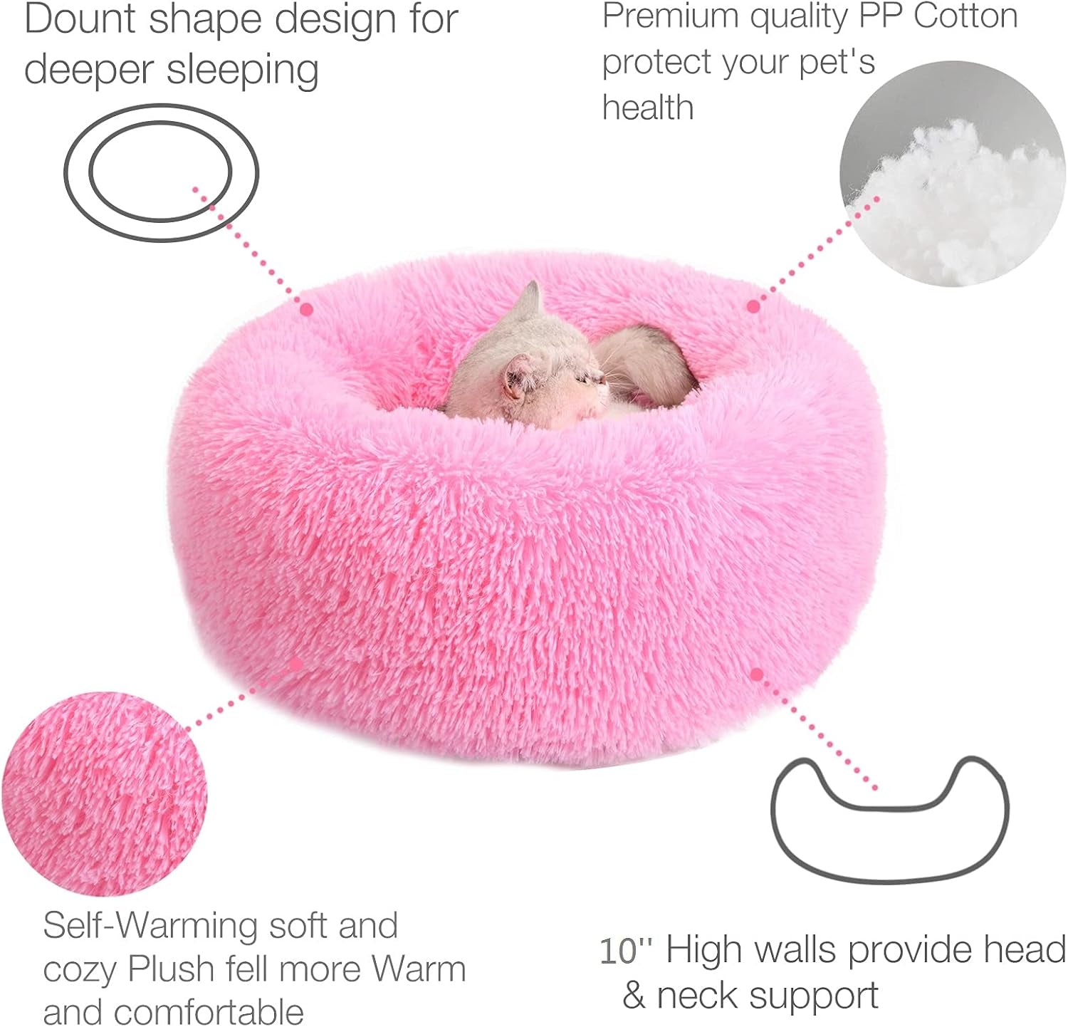 Calming Dog Bed,Cozy Soft round Dog Beds for Medium Large Dogs,Fluffy Plush Cat Beds for Indoor Washable, Warming Donut Pet Beds Big Dog Bed Cushion for Crate Kennel Hot Pink 19.7'