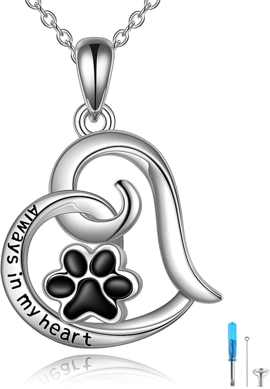 Cremation Jewelry for Pet Ashes Urn Necklace for Ashes Keepsake Memory Jewelry for Ashes for Dog Cat Paw (2-Heart)