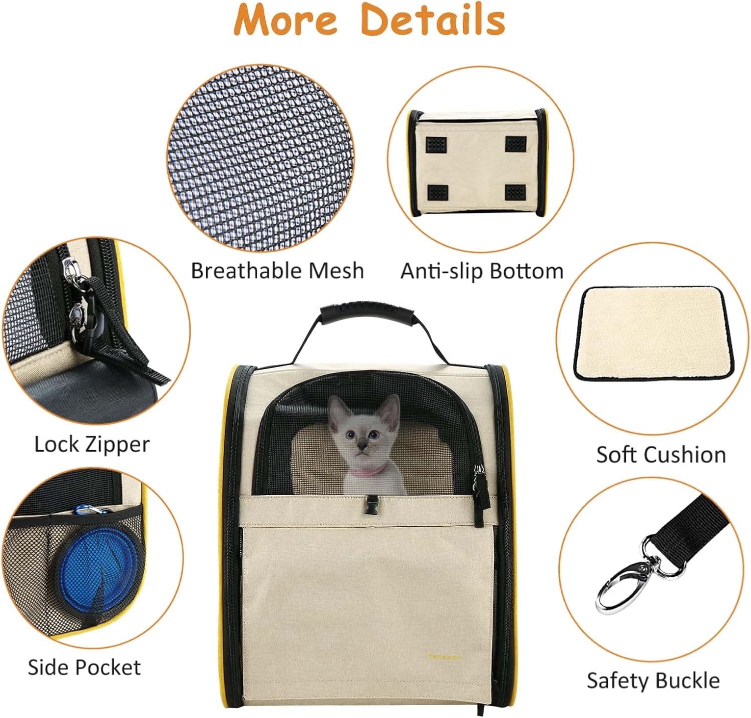 Cat Backpack Carrier, Expandable Pet Carrier Backpack for Small Cats Dogs, Dog Carrier Backpack with Breathable Mesh for Travel Hiking Camping, Hold Pets under 18 Lbs, Khaki
