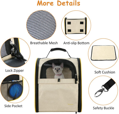 Cat Backpack Carrier, Expandable Pet Carrier Backpack for Small Cats Dogs, Dog Carrier Backpack with Breathable Mesh for Travel Hiking Camping, Hold Pets under 18 Lbs, Khaki