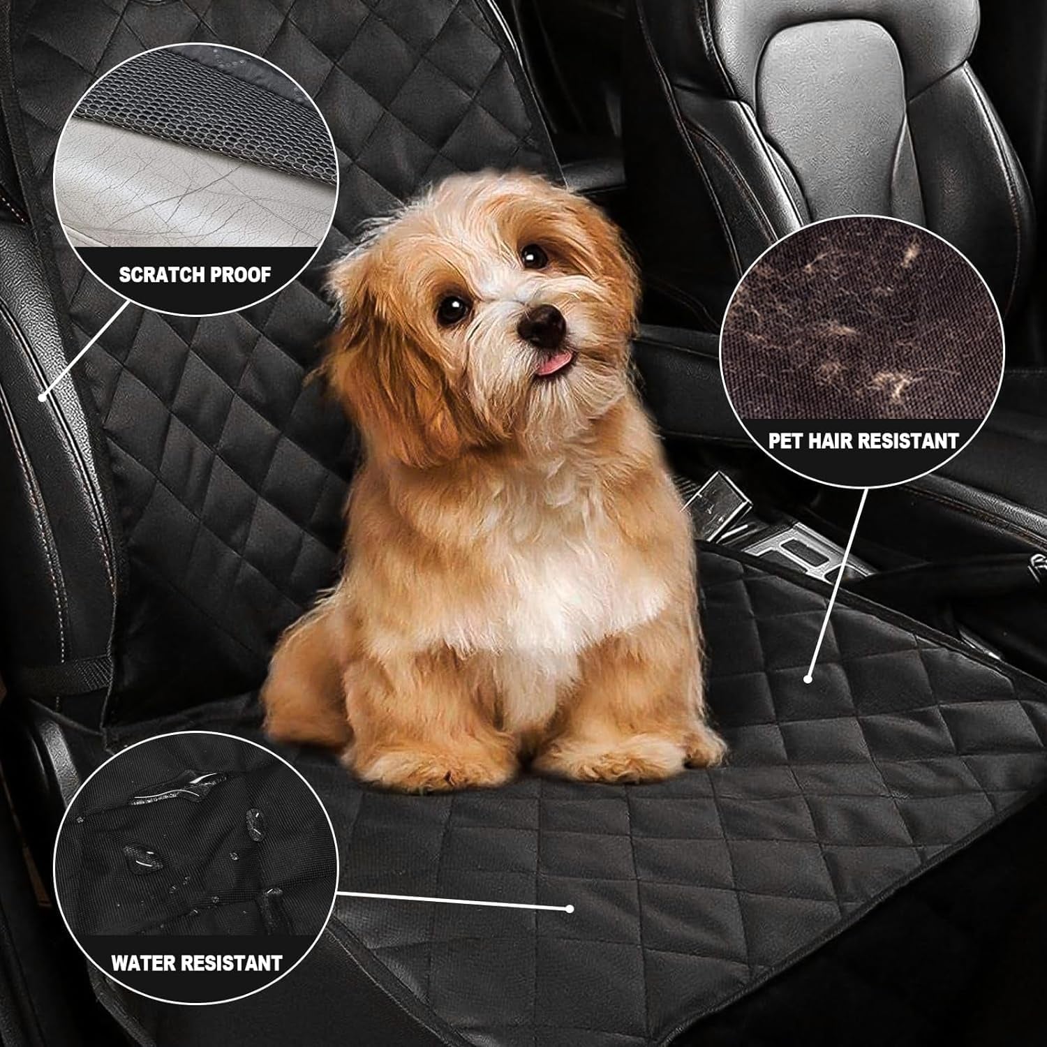 Thick Front Dog Car Seat Cover for Car SUV Waterproof Nonslip Pet Seat Covers for Jeep Dogs Cats, 2 Front Seats with Side Flaps, Black (2 Pack)