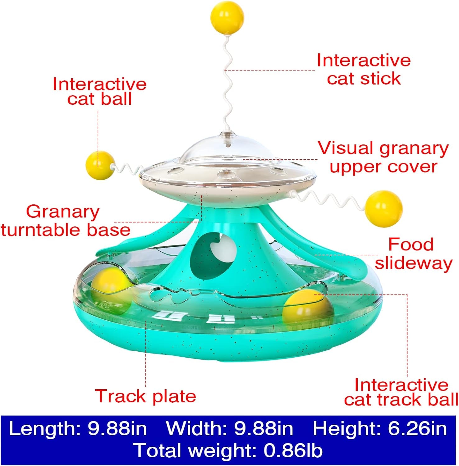 Cat Tracks Toy Roller 2-Level Windmill Turntable Cats Toys Kitty Teaser Stick Ball Kitten Balls Food Dispenser Interactive Pet Supplies for Indoor Birthday Gift A