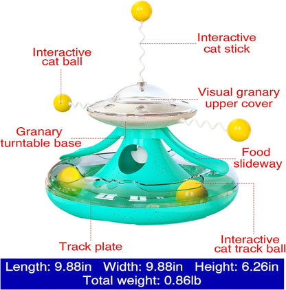 Cat Tracks Toy Roller 2-Level Windmill Turntable Cats Toys Kitty Teaser Stick Ball Kitten Balls Food Dispenser Interactive Pet Supplies for Indoor Birthday Gift A