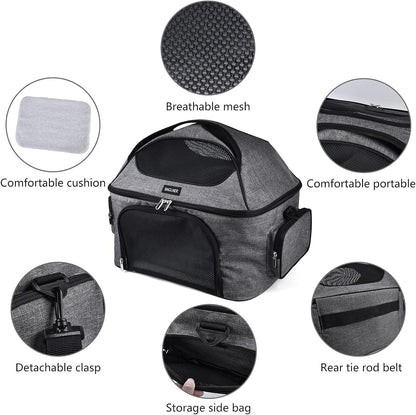 Pet Travel Carrier Bag, Small Dog or Cat Travel Carrier, Pet Cage with Locking Safety Zipper, Airline-Approved Soft Surface Foldable Pet Carrier.Gray