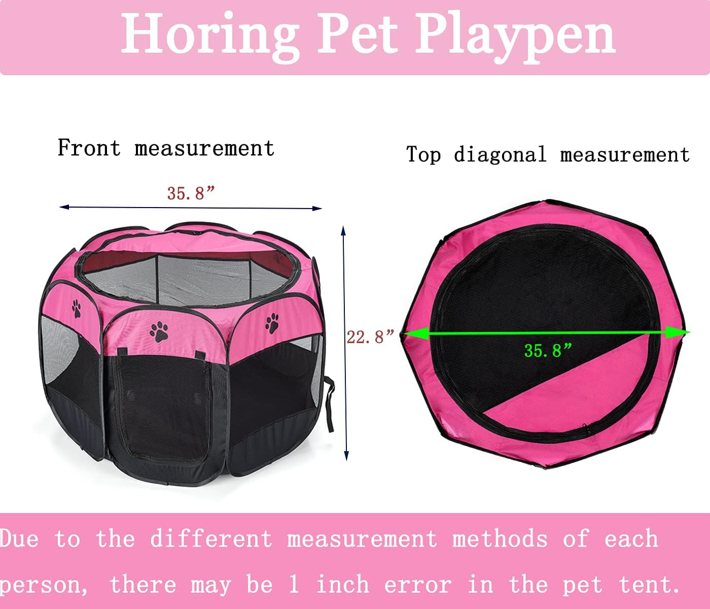 Soft Portable Foldable Pet Tent 8-Panel Mesh House Pet Playpen Kennel Denier Puppy Pen Oxford Cloth for Dog Cat Rabbit with Storage Bag and Slow Food Bowl (35.8"X35.8"X22.8", Rose)