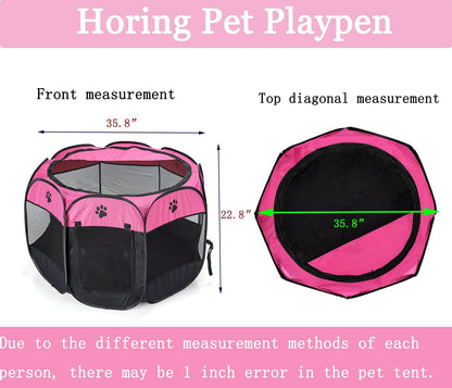 Soft Portable Foldable Pet Tent 8-Panel Mesh House Pet Playpen Kennel Denier Puppy Pen Oxford Cloth for Dog Cat Rabbit with Storage Bag and Slow Food Bowl (35.8"X35.8"X22.8", Rose)