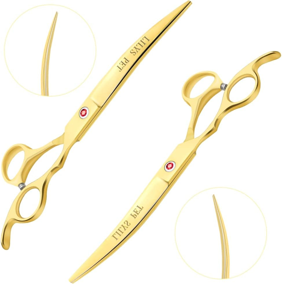 Professional PET DOG Grooming Coated Titanium Scissors Suit Cutting&Curved&Thinning Shears (7.0 Inches, Gold)…