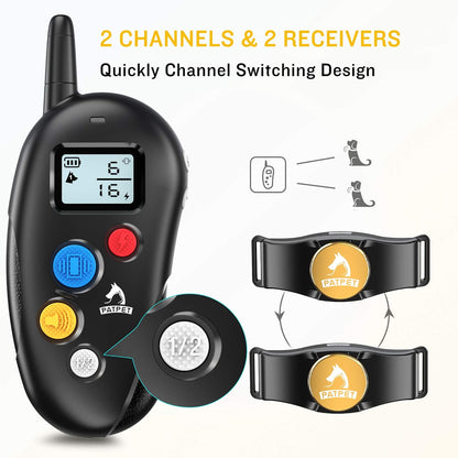 Dog Training Collar IPX7 Waterproof, Fast Rechargeable Shock Collar for Dogs with 1600FT Long Remote Range, 3 Modes Beep/Vibration/Shock E-Collar for Small Medium Large Dog(Ac Adapter Included)