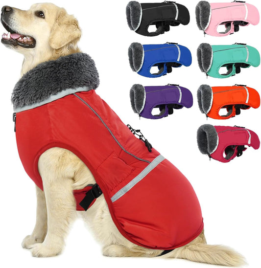 Warm Dog Coat Reflective Dog Jacket, Waterproof Dog Winter Coat Turtleneck Dog Clothes for Cold Weather, Thick Fleece Dog Snowsuit Christmas Dog Vest Pet Apparel for Small Medium Large Dogs M