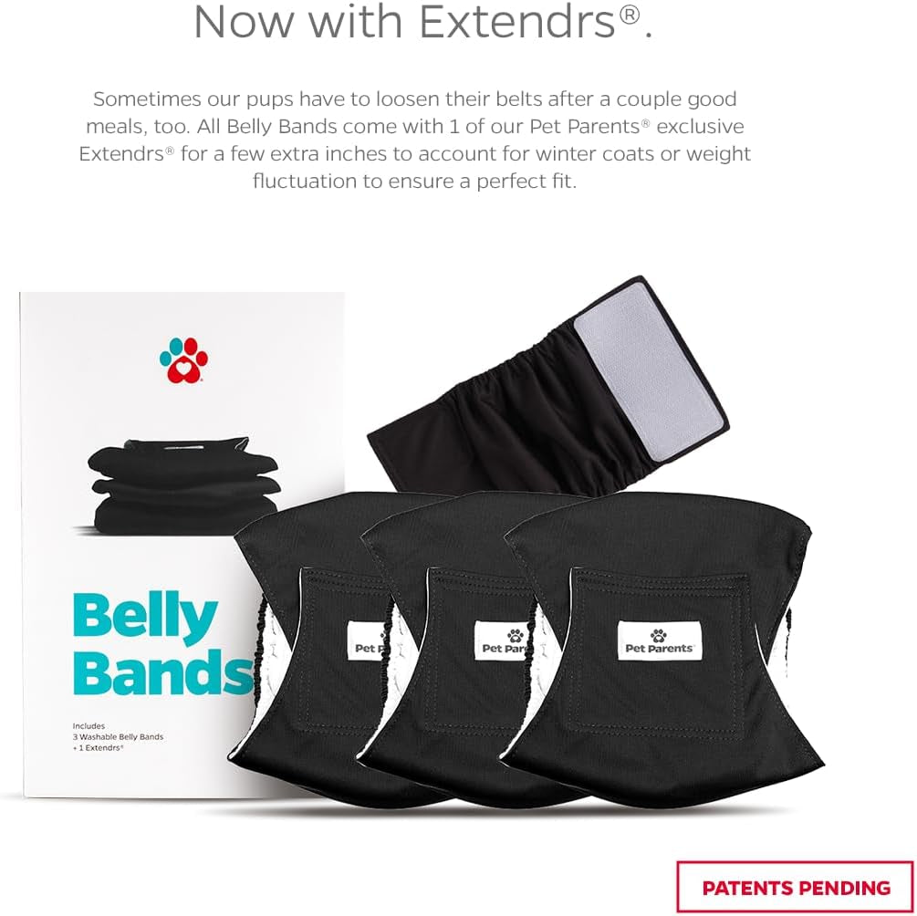 ® Washable Belly Bands for Male Dogs (3Pack) + Extendrs® of Durable Dog Diapers Male, Premium Male Dog Diapers & Dog Wraps (Large, Black)