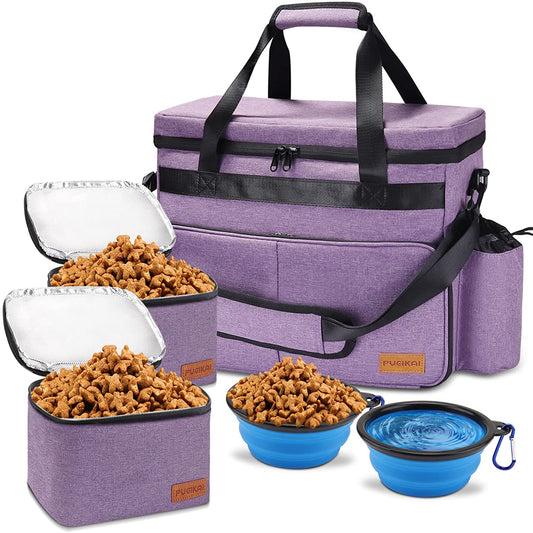 Dog Travel Bag, Airline Approved Pet Tote Organizer with Multi-Function Pockets, Accessories Set Includes Shoulder Strap, 2 Food Storage Containers, 2 Foldable Bowls
