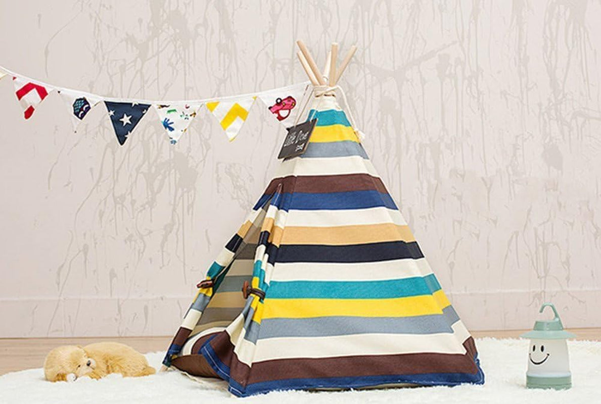 Pet Tent Dog & Cat Bed,  Portable and Removable Dog Teepee and Cat Play House Blue Stripe Style (Without Cushion)