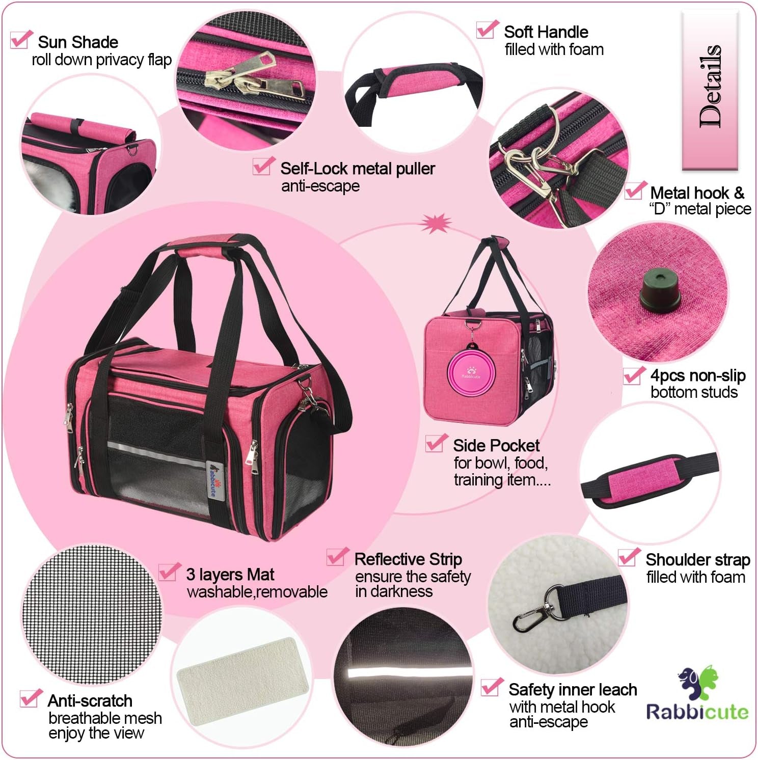 Pet Dog Cat Carrier Bag for Medium Small Dog Cat with Washable Cozy Bed Locking Safety Zipper Shoulder Strap Airline Approved Pet Carrier Portable Collapsible Puppy Carrier Escape Proof