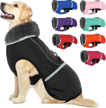 Warm Dog Coat Reflective Dog Jacket, Waterproof Dog Winter Coat Turtleneck Dog Clothes for Cold Weather, Thick Fleece Dog Snowsuit Christmas Dog Vest Pet Apparel for Small Medium Large Dogs L