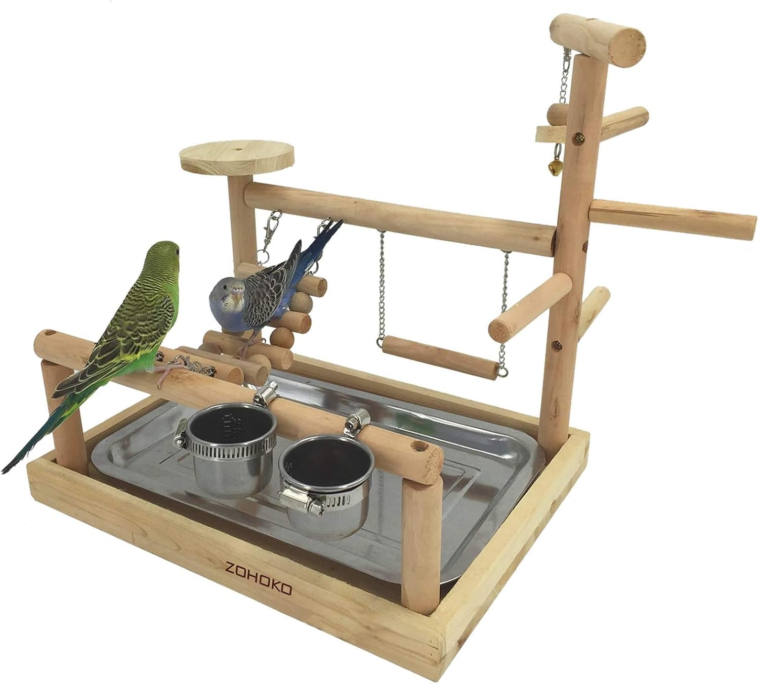 Parrot Cage Toys, Bird Playground Play Stand Perches for Parakeets Cockatiel Budgie, Bird Playgym with Feeder Cups Exercise Toys