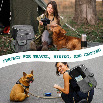Dog Travel Bag Backpack, Airline Approved Dog Bags for Traveling, Puppy Diaper Bag Supplies, Pet Camping Essentials Hiking Accessories Dog Mom Gift, Food Container, Collapsible Bowls, Gray