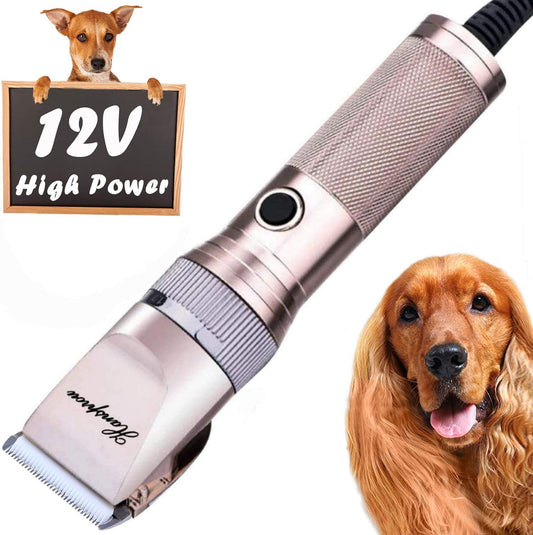 Dog Clippers for Grooming, 12V Dog Hair Clipper, Professional Heavy Duty Pet Grooming Clipper Corded Pet Hair Trimmer for Thick Coats with Guard Combs Brush for Dogs Cats