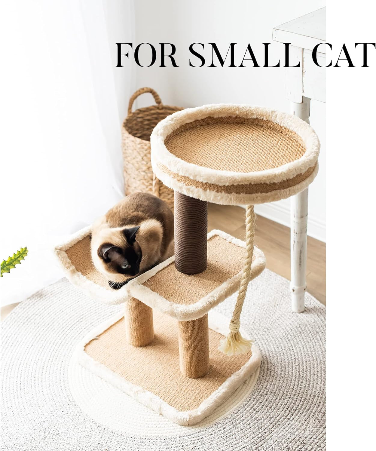 Cat Tree with Scratching Post - Cozy Design of Cat Hammock and Teasing Sisal Cat Rope Invariably Allure Kitten to Stay around This Sturdy and Easy to Assemble Cat Furniture (Comfort Beige)