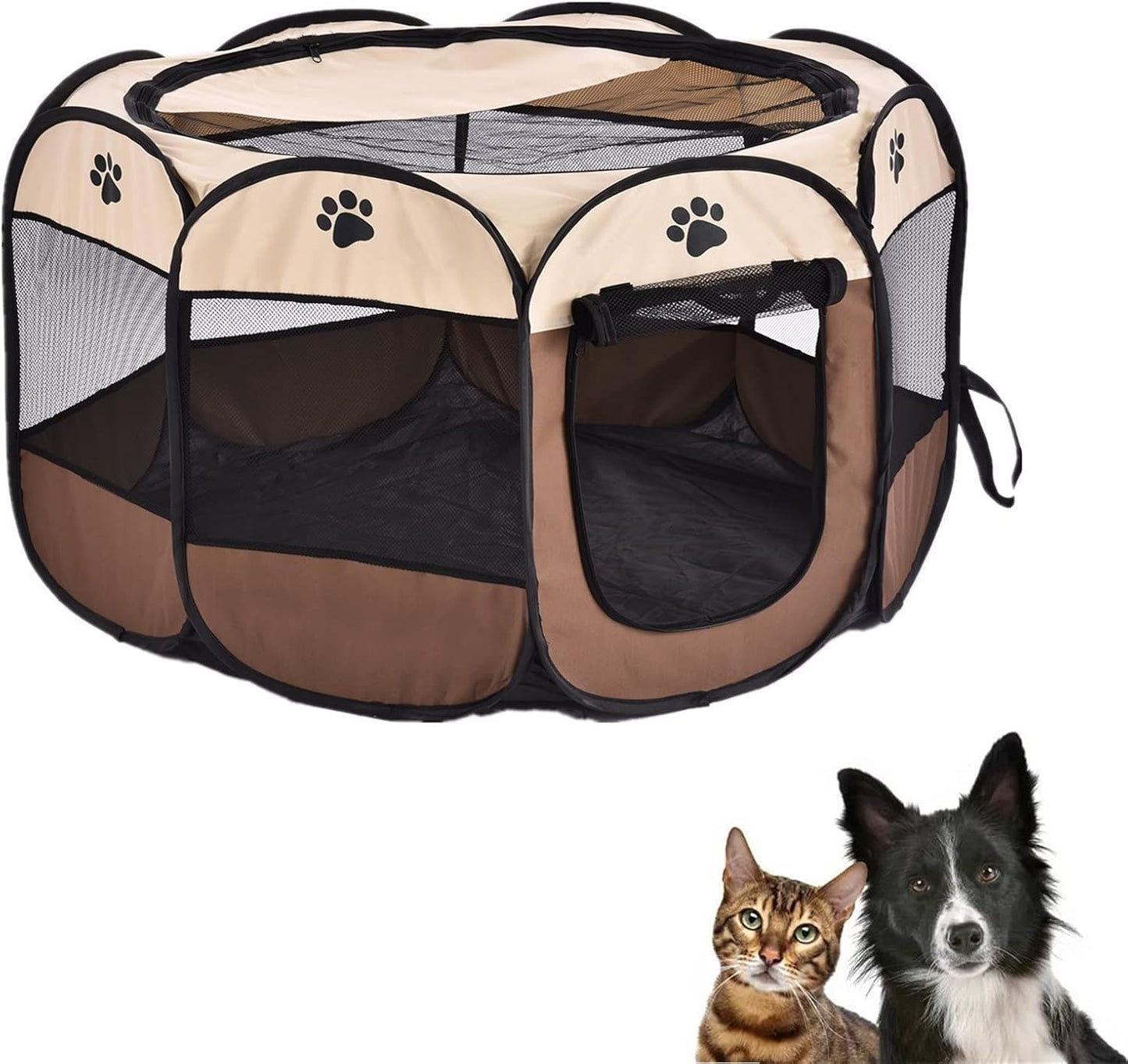 Portable Foldable Pet Playpen Puppy Exercise Kennel with Carrying Case for Dogs Cats Indoor Outdoor Travel Camping Use 45 X 45 X 23 Inch