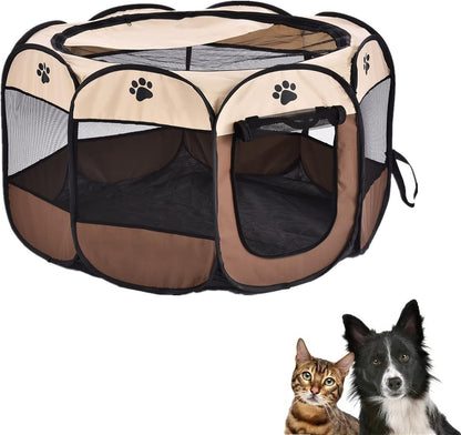 Portable Foldable Pet Playpen Puppy Exercise Kennel with Carrying Case for Dogs Cats Indoor Outdoor Travel Camping Use 45 X 45 X 23 Inch