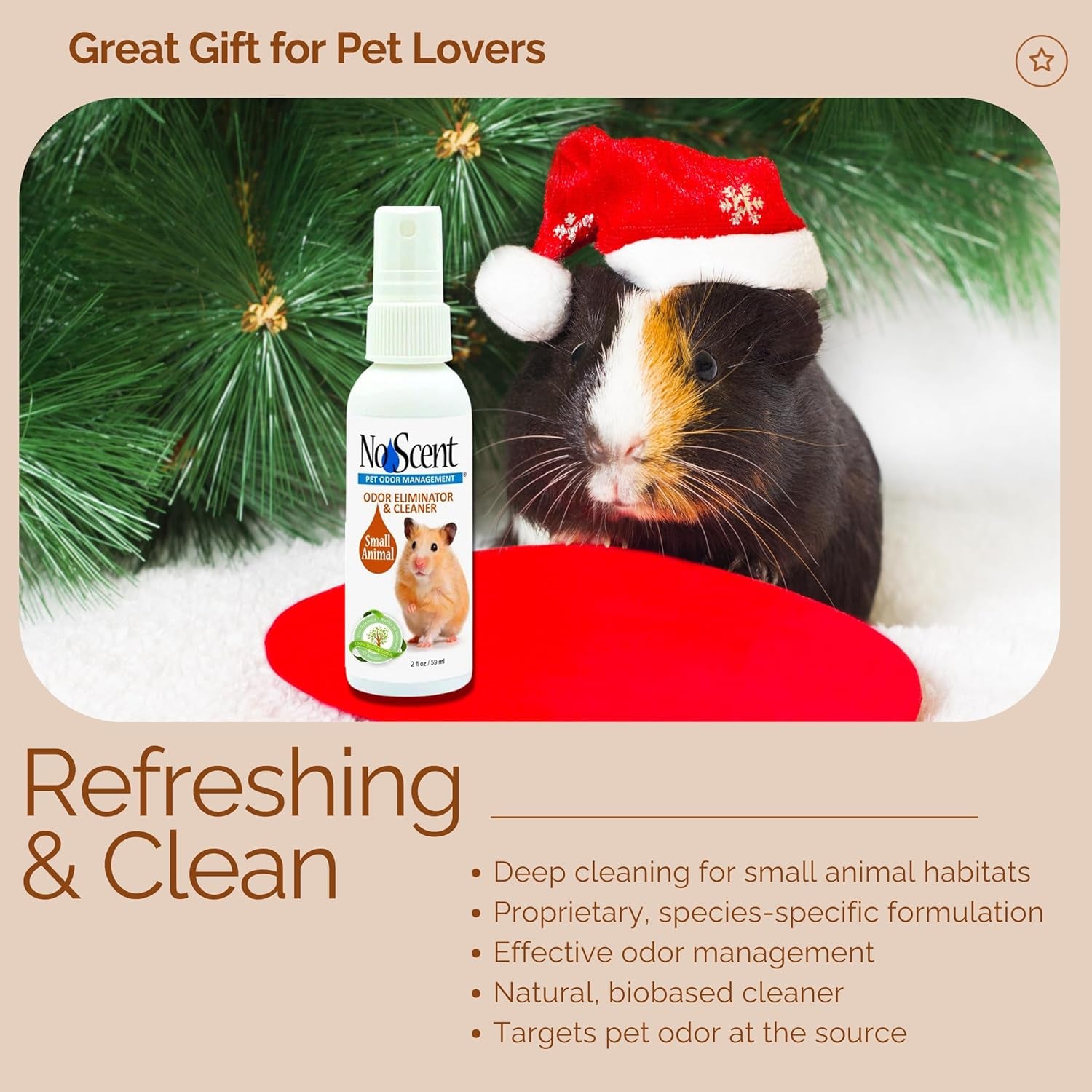 No Scent Small Animal Guinea Pig Cage Cleaner | Hamster & Rabbit Habitat Pet Odor Spray (2 Fl Oz / 59 Ml) Pack of 2