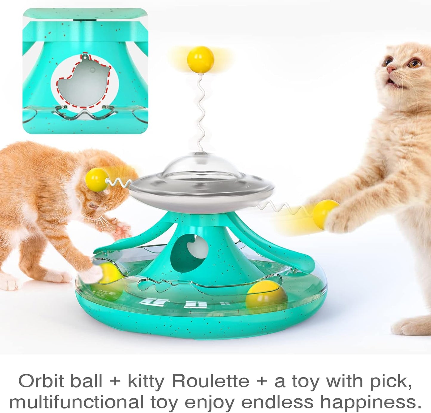 Cat Tracks Toy Roller 2-Level Windmill Turntable Cats Toys Kitty Teaser Stick Ball Kitten Balls Food Dispenser Interactive Pet Supplies for Indoor Birthday Gift A