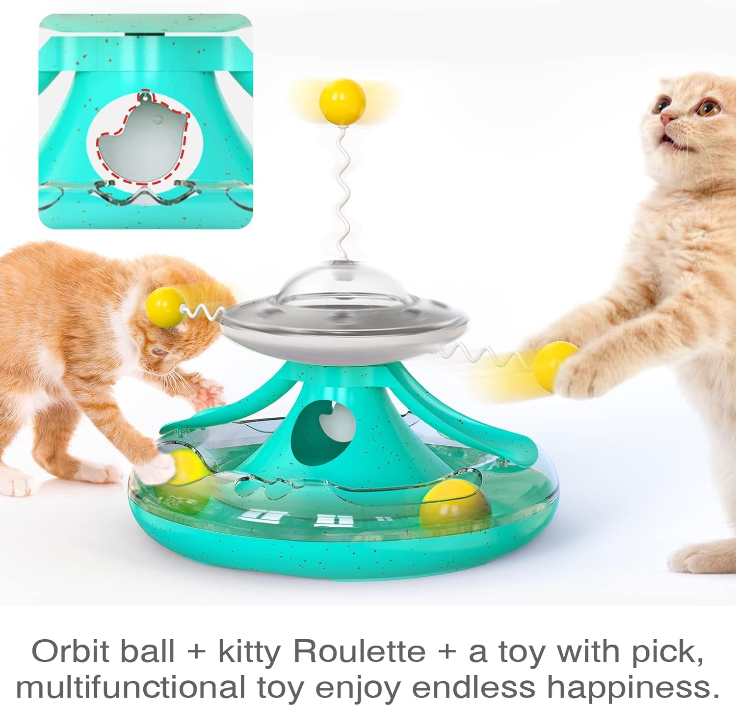 Cat Tracks Toy Roller 2-Level Windmill Turntable Cats Toys Kitty Teaser Stick Ball Kitten Balls Food Dispenser Interactive Pet Supplies for Indoor Birthday Gift A