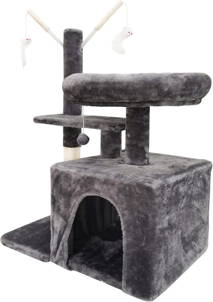 Cat Tree with Scratching Post, Cat Condo Cave, Multifunction Cat Tower, Top Perch, Kitten Plush Toys, Cat Activity Center,Grey