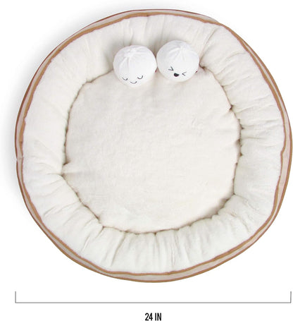 Soft Plush Small Cute and Cozy Food Dog Cat Bed, Washer and Dryer Friendly (Dim Sum)