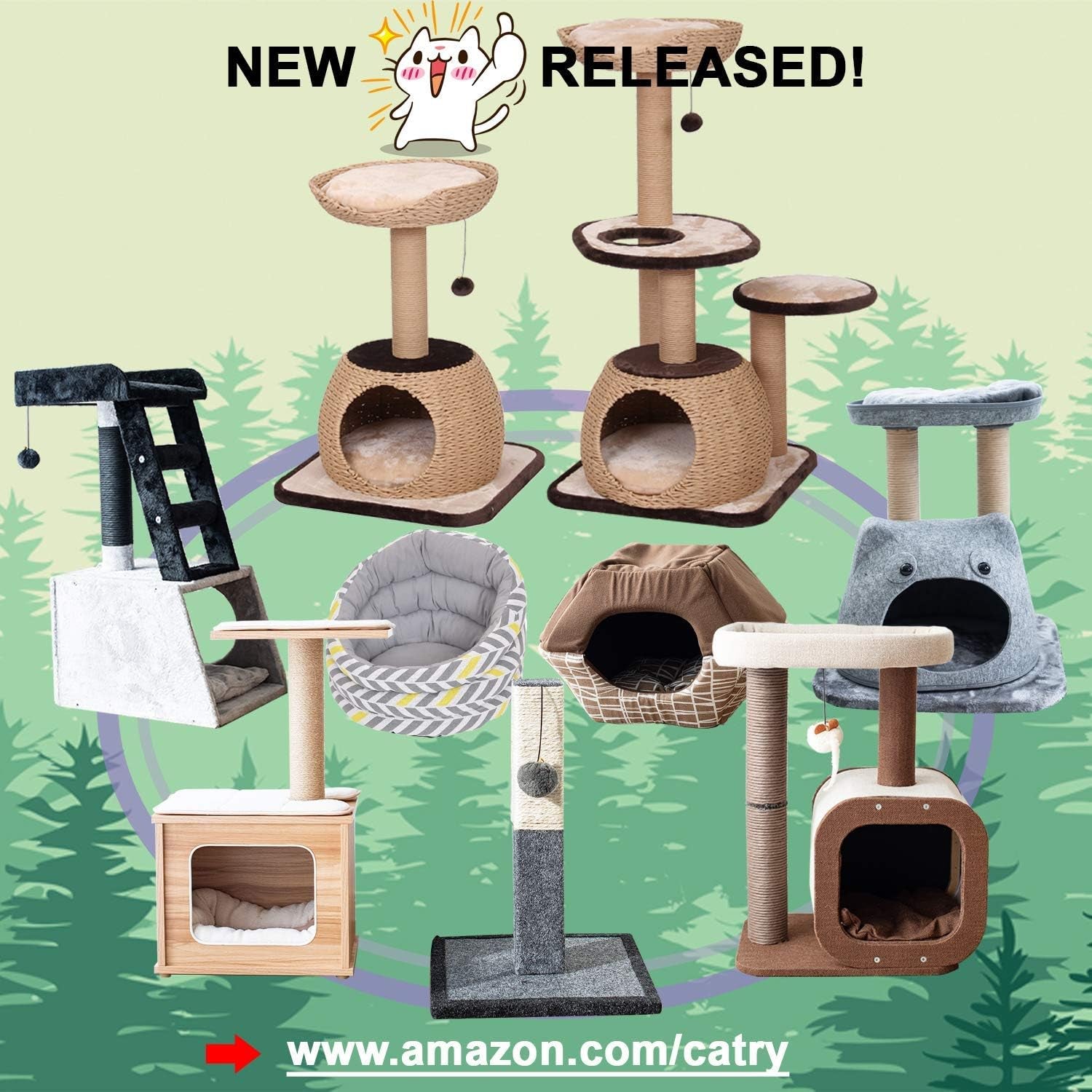 Cat Tree with Scratching Post - Cozy Design of Cat Hammock and Teasing Sisal Cat Rope Invariably Allure Kitten to Stay around This Sturdy and Easy to Assemble Cat Furniture (Comfort Beige)