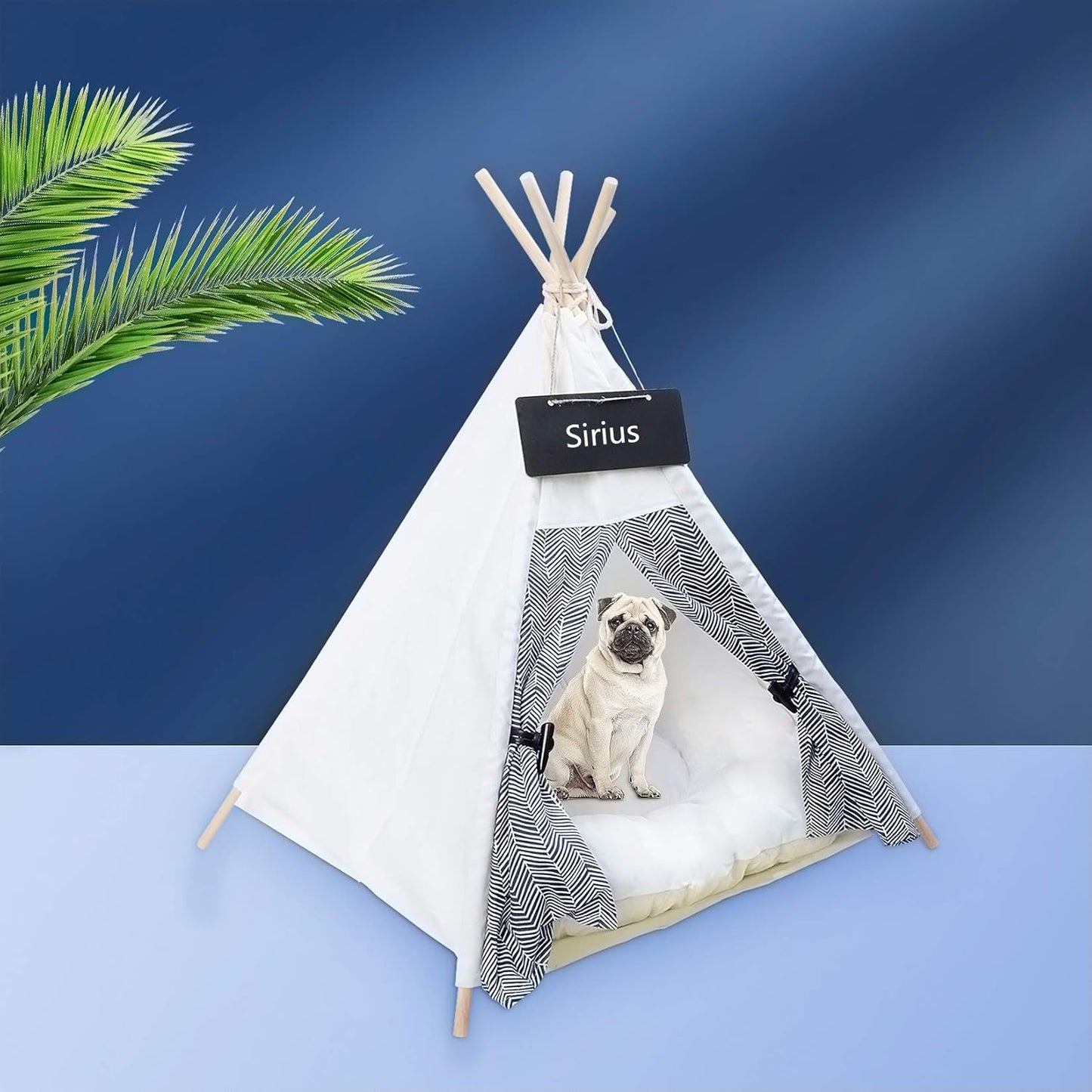 Pet Teepee Tents, Dog & Cat Bed Portable Dog Tents & Pet Houses for Small Dog or Cat with Thick Cushion & Blackboard, White & Stripes