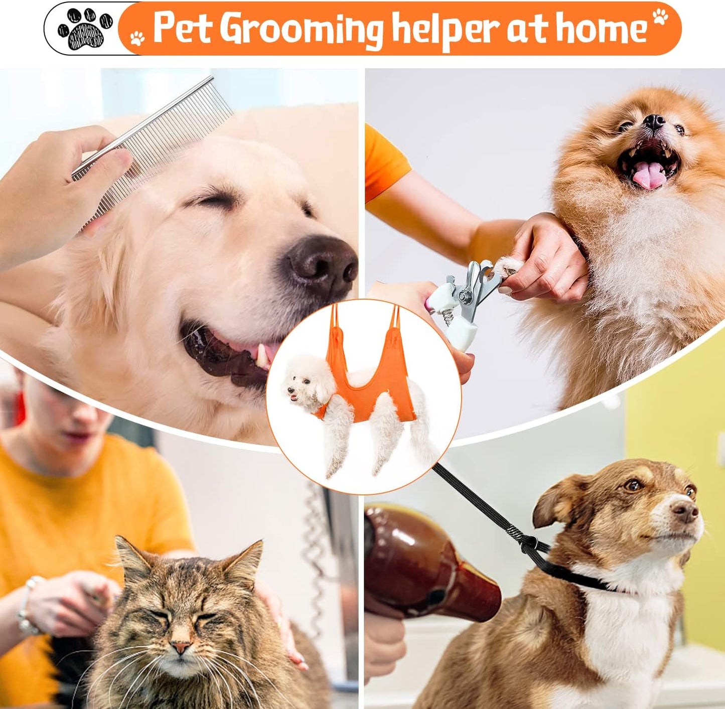 Dog Grooming Hammock Sling for Nail Clipping, Pet Hammock Harness Holder for Medium & Large Cats Nail Trimming, Bathing Washing, Ear/Eye Care