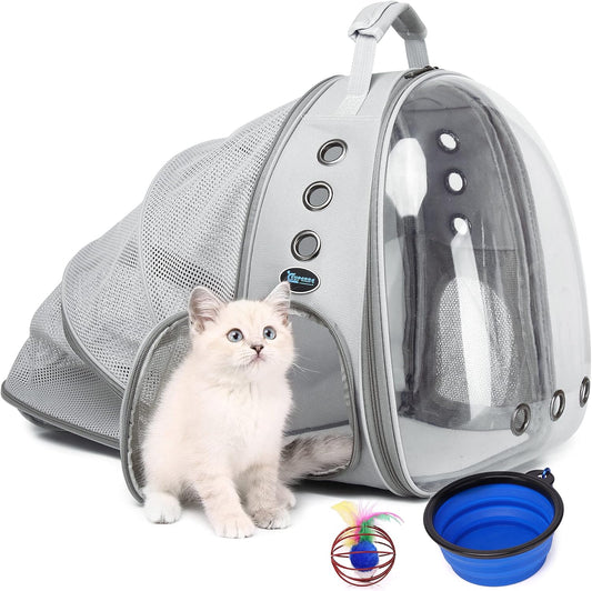 Cat Backpack Carrier, Ventilate Transparent Pet Backpack for Small Dogs Hiking, Travel, Outdoor, Airline-Approved Space Capsule Backpack (Grey)