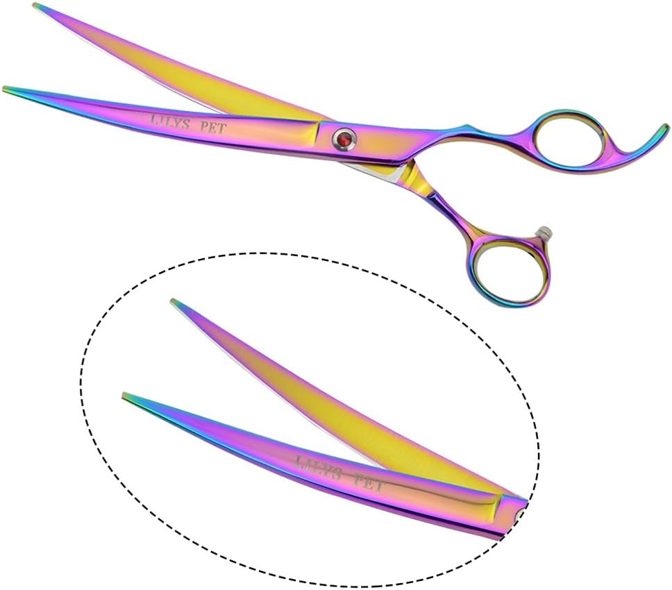 Professional PET DOG Grooming Coated Titanium Scissors Suit Cutting&Curved&Thinning Shears (8.0 Inches, Rainbow)…