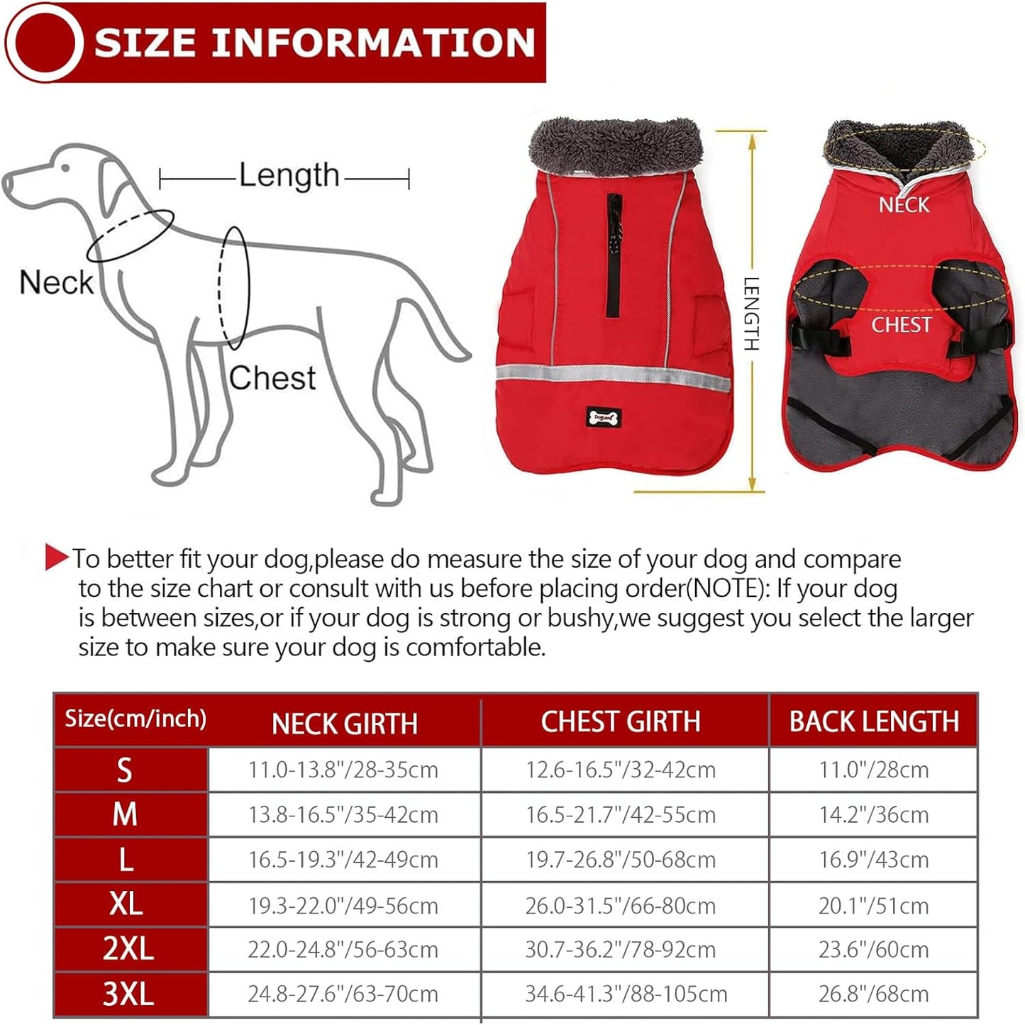 Warm Dog Coat Reflective Dog Jacket, Waterproof Dog Winter Coat Turtleneck Dog Clothes for Cold Weather, Thick Fleece Dog Snowsuit Christmas Dog Vest Pet Apparel for Small Medium Large Dogs M