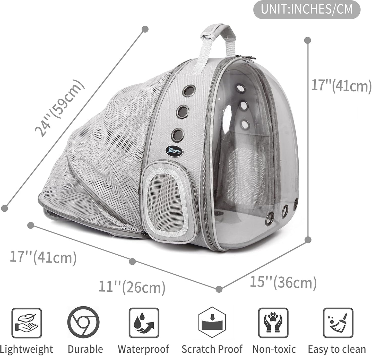 Cat Backpack Carrier, Ventilate Transparent Pet Backpack for Small Dogs Hiking, Travel, Outdoor, Airline-Approved Space Capsule Backpack (Grey)
