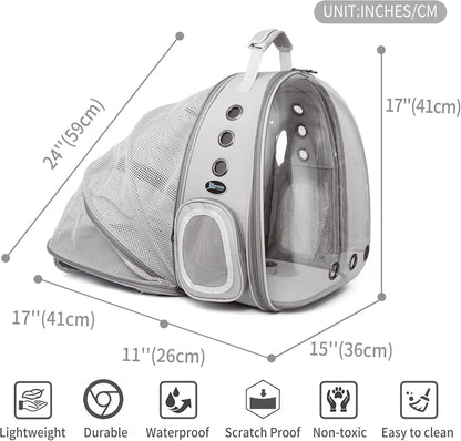 Cat Backpack Carrier, Ventilate Transparent Pet Backpack for Small Dogs Hiking, Travel, Outdoor, Airline-Approved Space Capsule Backpack (Grey)