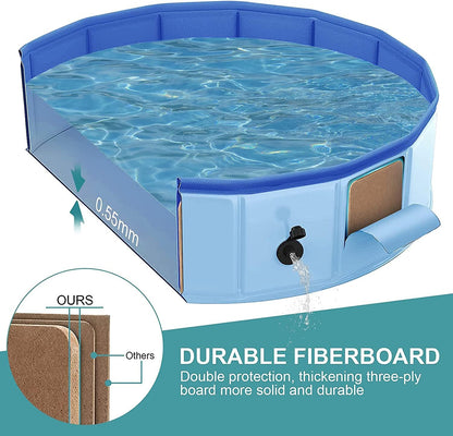 Foldable Dog Pool - 32Inch Portable Hard Plastic Pool, Slip-Resistant PVC Bathing Tub Outdoor Swimming Pool for Small Large Dogs Durable Bathing Tub Pool