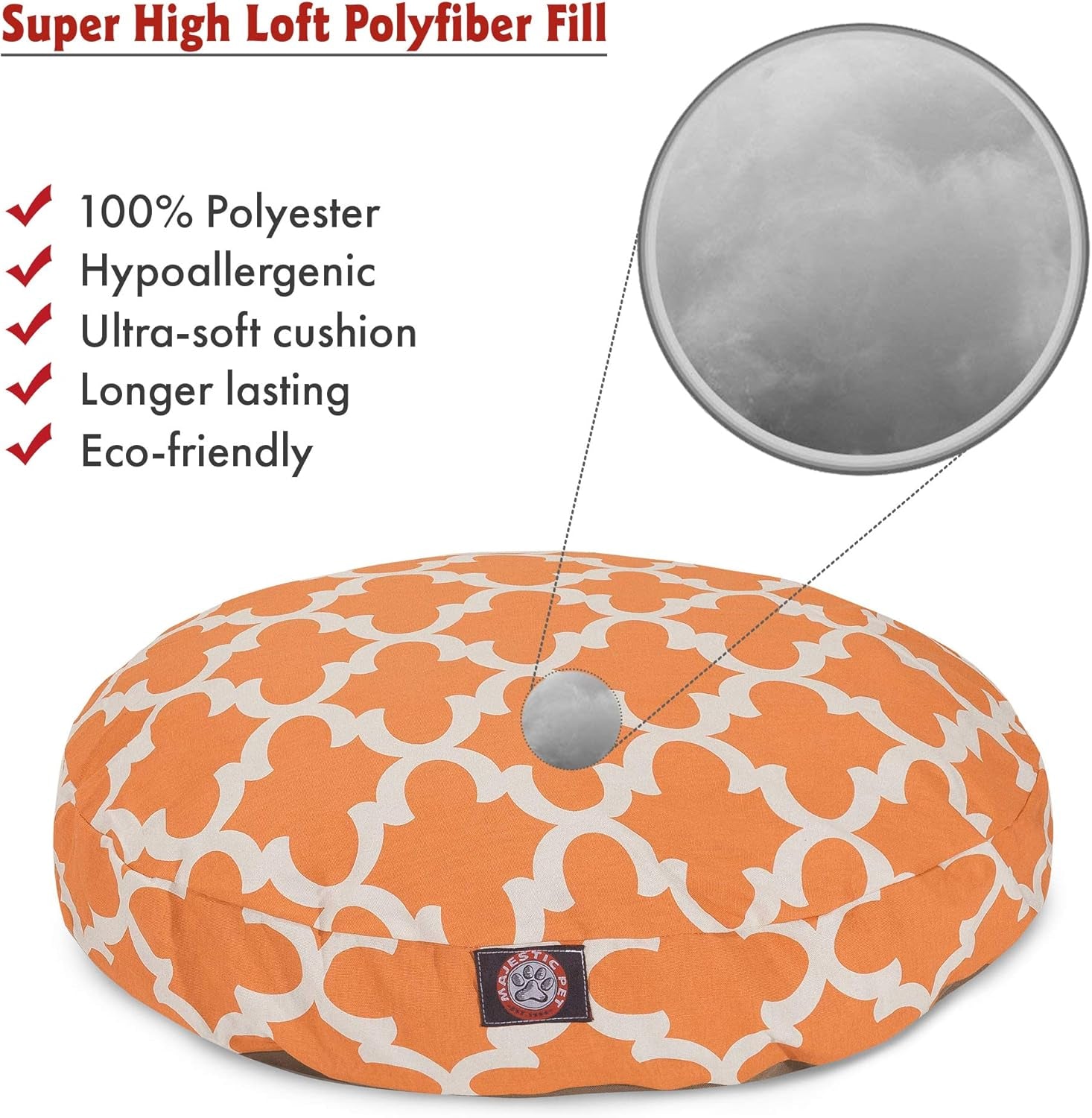 Peach Trellis Medium round Indoor Outdoor Pet Dog Bed with Removable Washable Cover by  Products