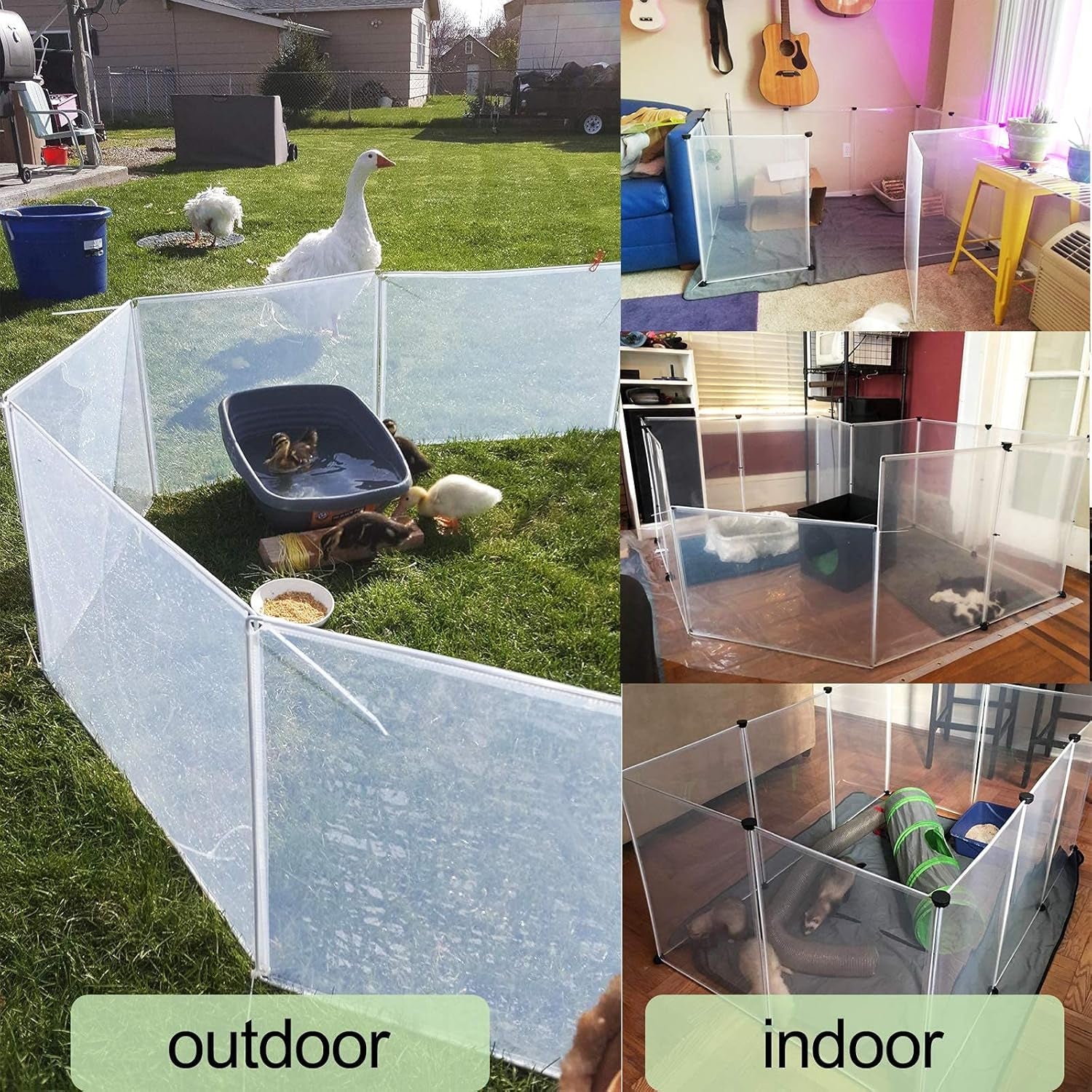 Small Animal Pen Plastic Fence Large Dog Pen Plastic Play Yard Transparent Panels, White, 28" X 20" X 20"