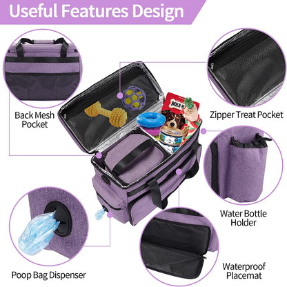 Dog Travel Bag, Airline Approved Pet Tote Organizer with Multi-Function Pockets, Accessories Set Includes Shoulder Strap, 2 Food Storage Containers, 2 Foldable Bowls